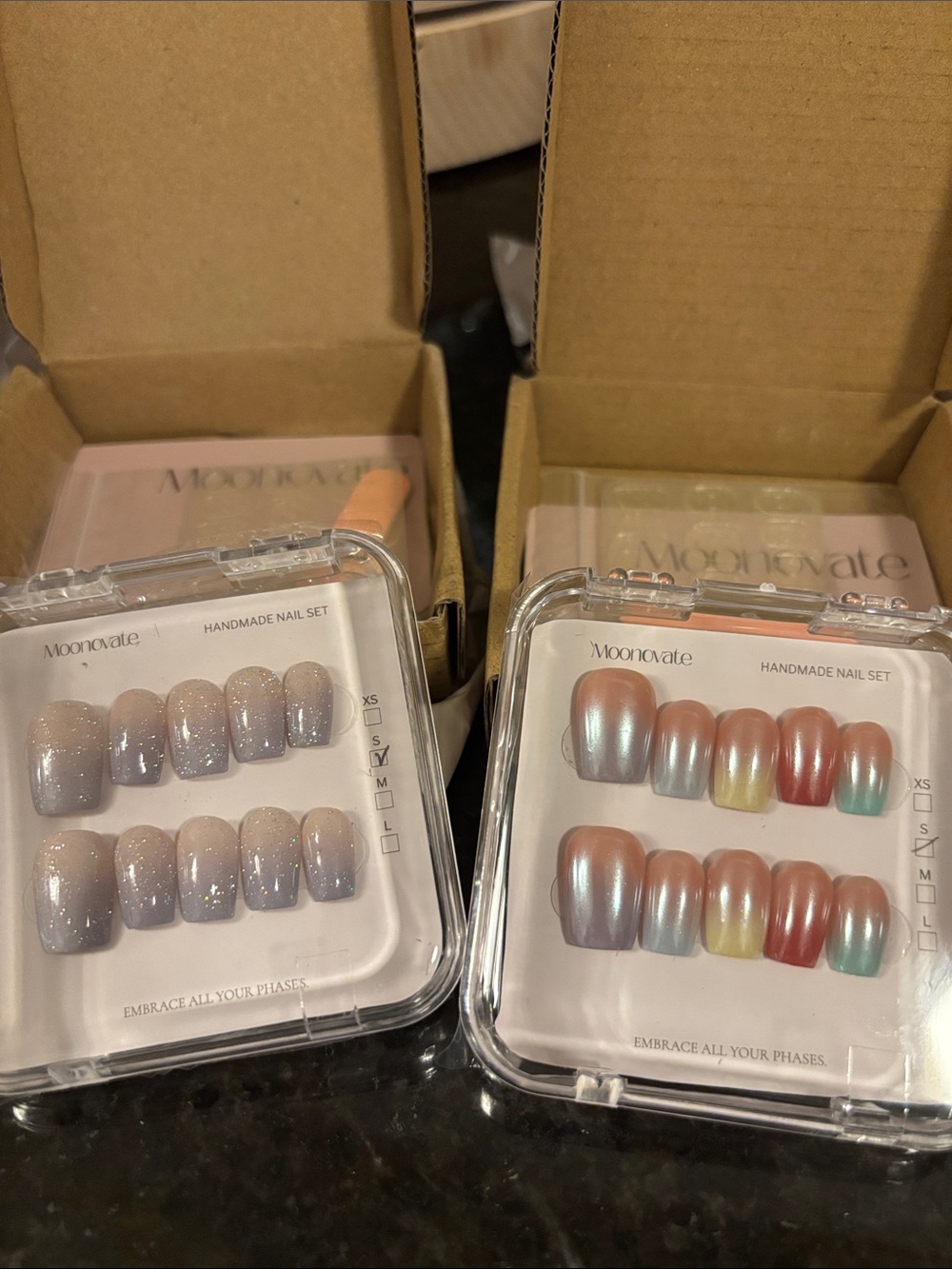 Handmade Press-On Nail Set — Iridescent Pink & Silver